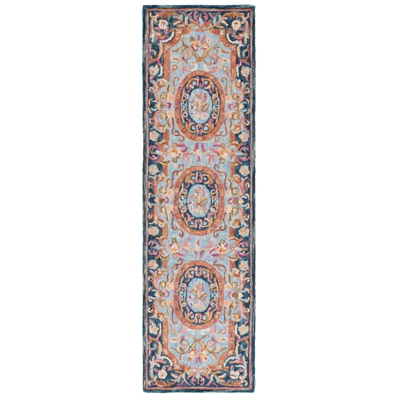 SAFAVIEH Savonnerie Cady Oriental Runner Rug, Navy/Pink, 2'3" x 8'