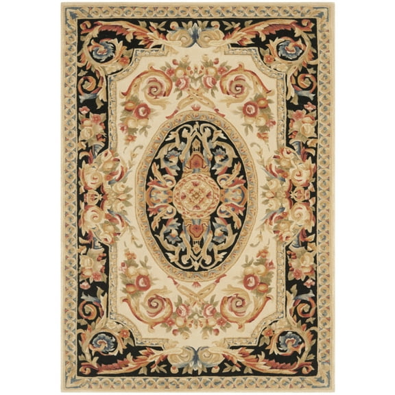 SAFAVIEH Savonnerie Carthach Floral Bordered Wool Area Rug, Ivory/Gold, 4' x 6'