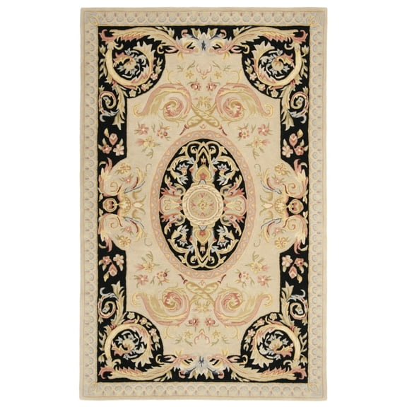 SAFAVIEH Savonnerie Carthach Floral Bordered Wool Area Rug, Ivory/Gold, 5' x 8'