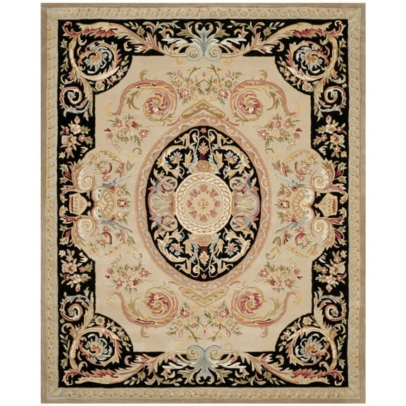SAFAVIEH Savonnerie Carthach Floral Bordered Wool Area Rug, Ivory/Gold, 8' x 10'