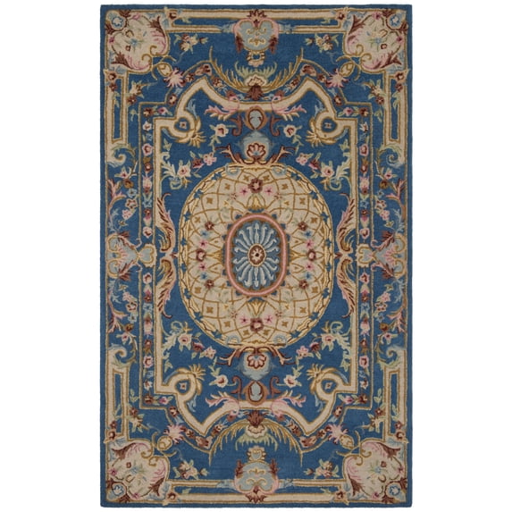SAFAVIEH Savonnerie Devyn Bordered Area Rug, Blue/Ivory, 8' x 10'