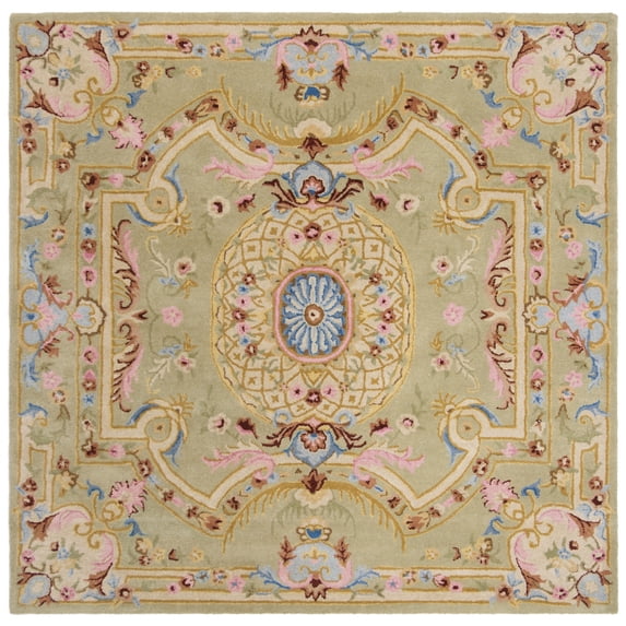 SAFAVIEH Savonnerie Devyn Bordered Area Rug, Sage/Blue, 6' x 6' Square