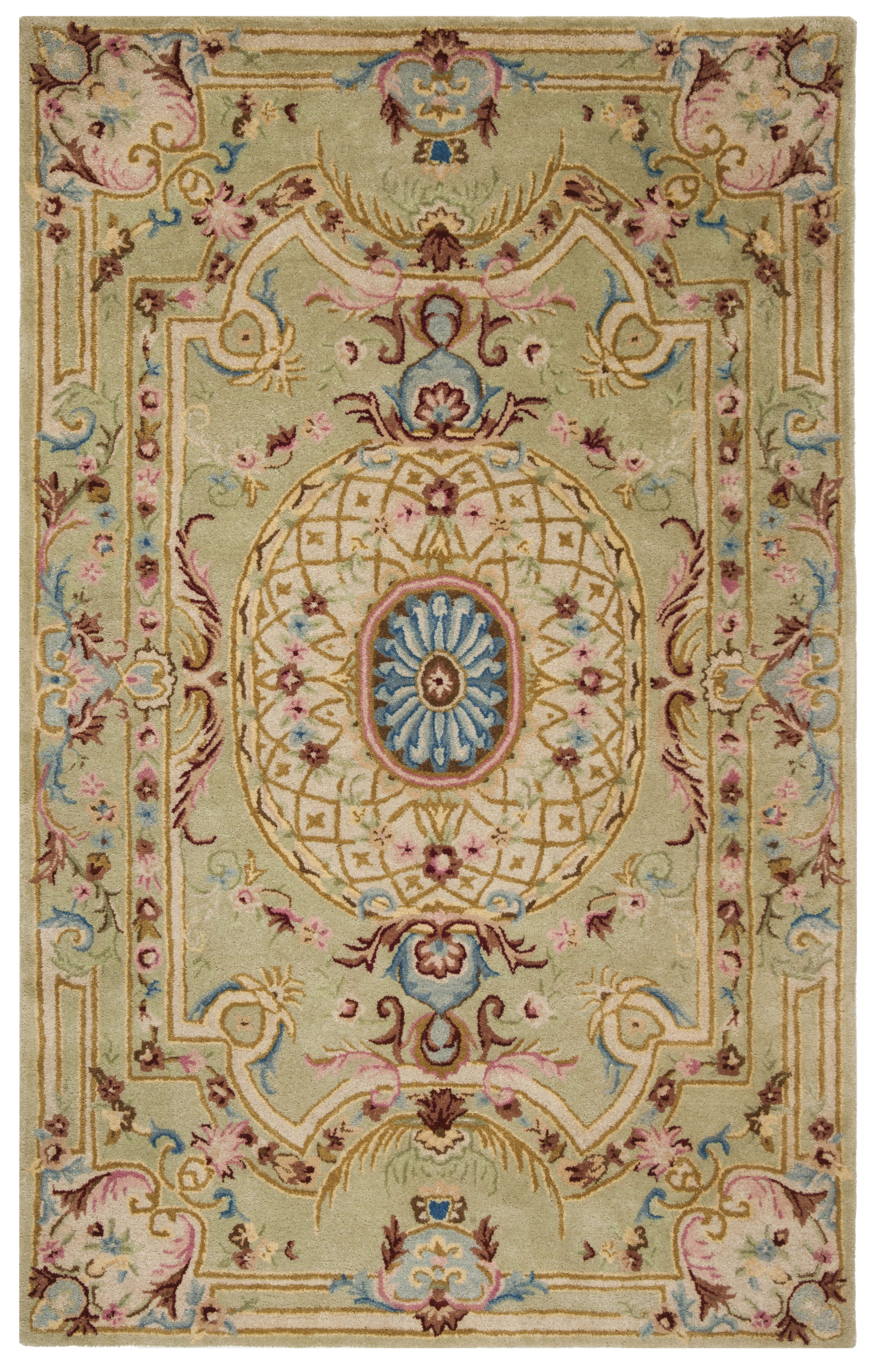 Handmade Sage and Blue Wool Tufted Rectangular Area Rug