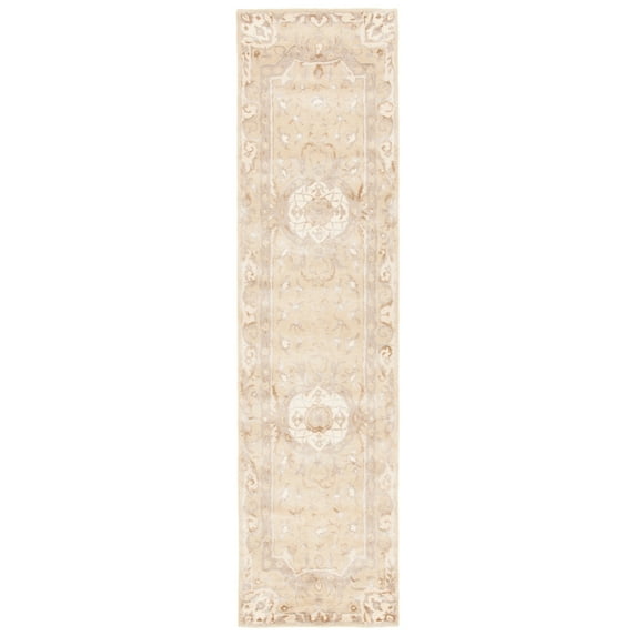 SAFAVIEH Savonnerie Laverne Floral Bordered Runner Rug, Sand, 2'6" x 10'