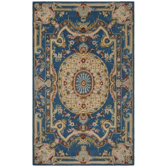 SAFAVIEH Savonnerie Devyn Bordered Area Rug, Blue/Ivory, 8' x 10'