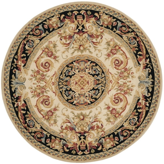 SAFAVIEH Savonnerie Carthach Bordered Wool Area Rug, Ivory/Gold, 6' x 6' Round
