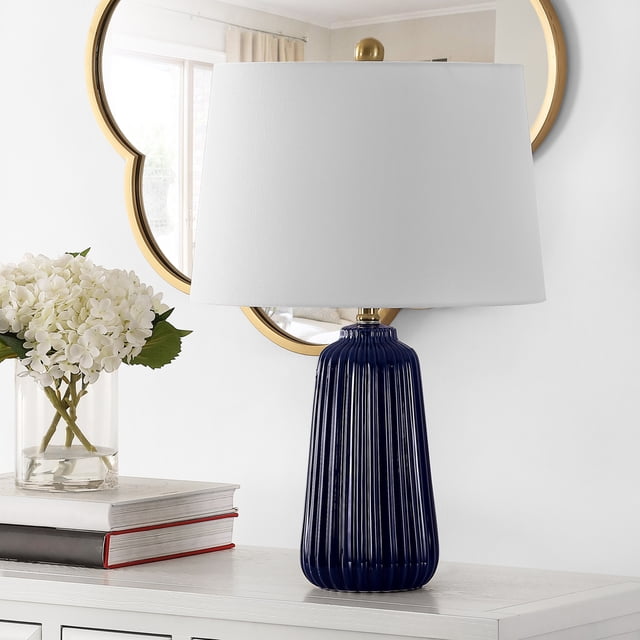 SAFAVIEH Sawyer 24 in. Textured Ceramic Table Lamp, Navy Blue