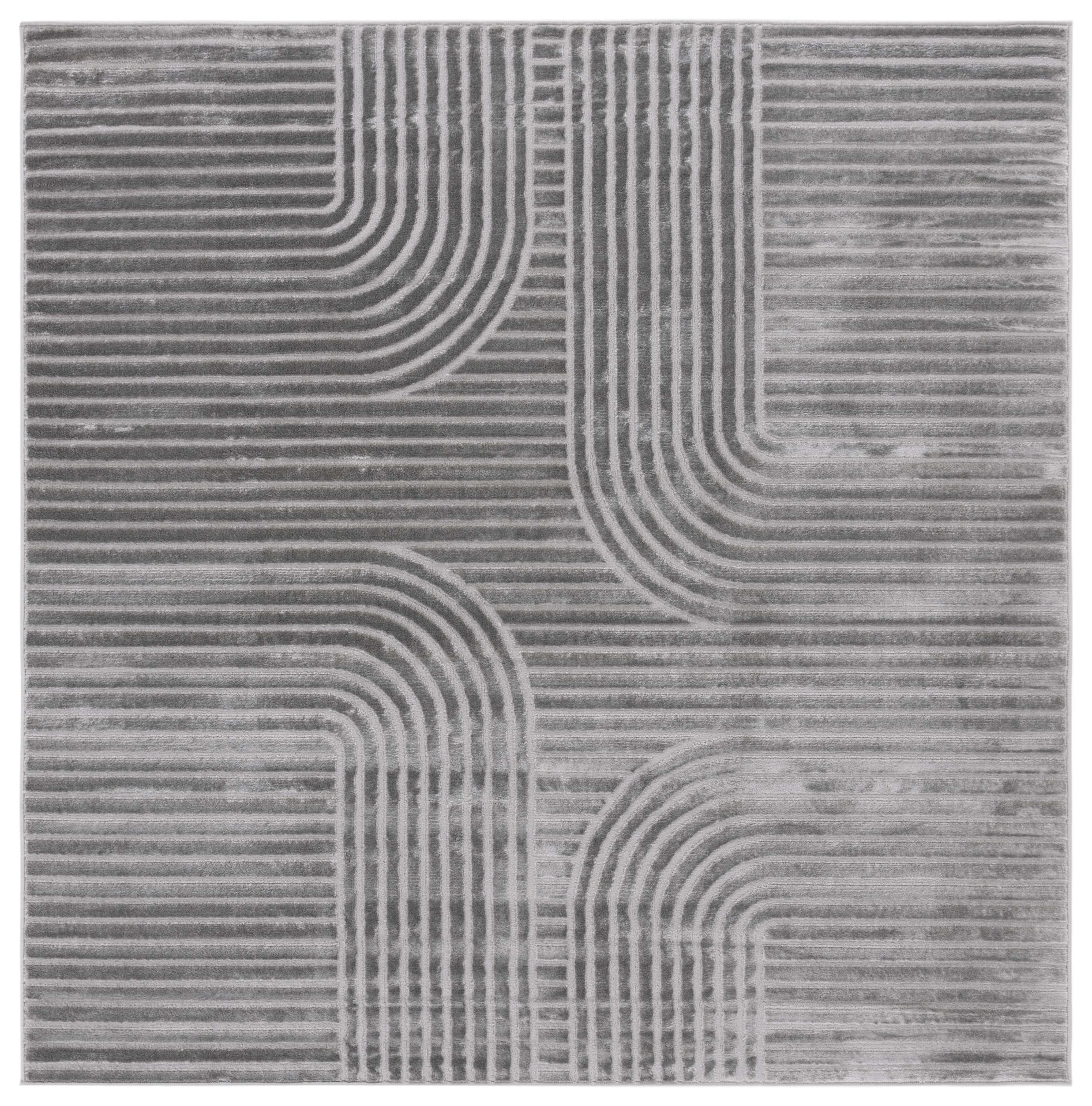 Saylor Gray Geometric Hand-knotted Square Rug