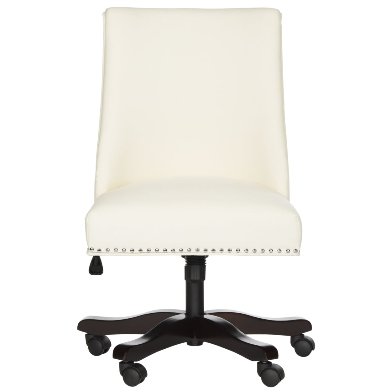 Cream Fabric Armless Desk Chair with Espresso Base