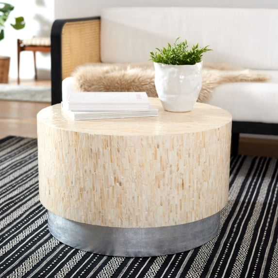 SAFAVIEH Scarlett Abstract Glam Round Coffee Table, Light Pink