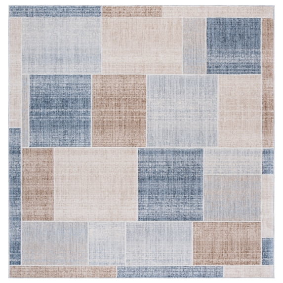 SAFAVIEH Scarlett Ramona Geometric Area Rug, Beige/Blue Brown, 6'7" x 6'7" Square