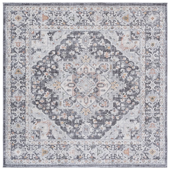 SAFAVIEH Scarlett Vermont Medallion Area Rug, Dark Grey/Ivory Rust, 6'7" x 6'7" Square