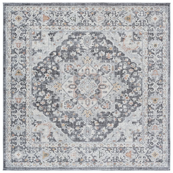 SAFAVIEH Scarlett Vermont Medallion Area Rug, Dark Grey/Ivory Rust, 6'7" x 6'7" Square