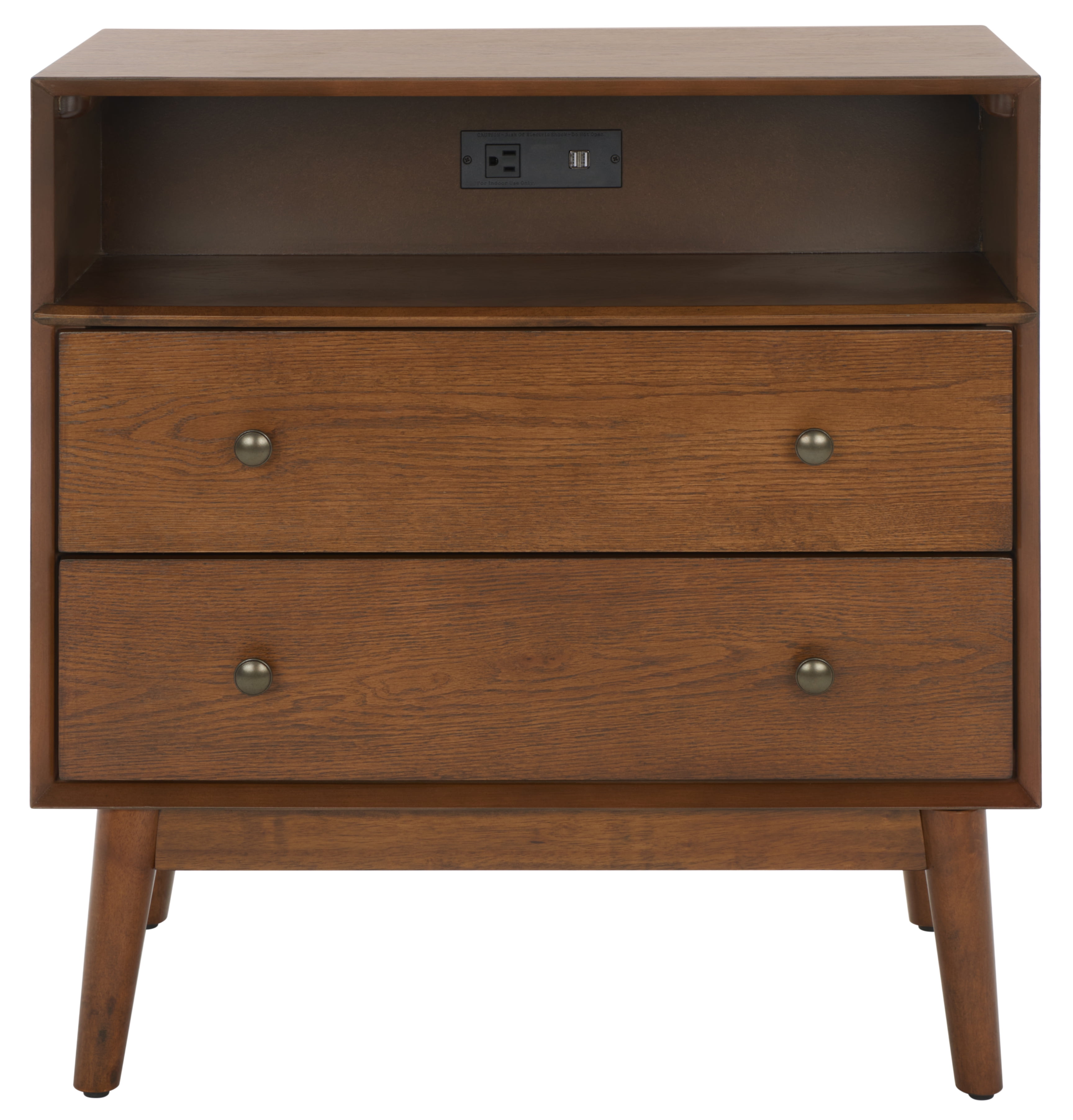 Medium Oak and Gold 2-Drawer Chest with USB Ports