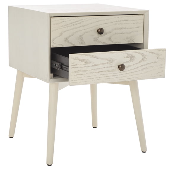 SAFAVIEH Scully 2 Drawer Nightstand, White Washed/Antique Gold