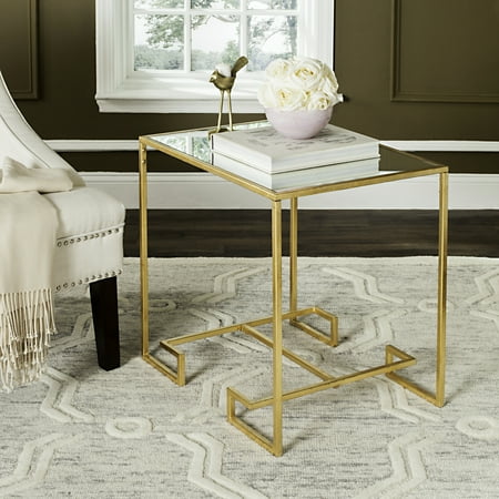 SAFAVIEH Seamus Gold Leaf Greek Key Accent Table, Gold/Mirror