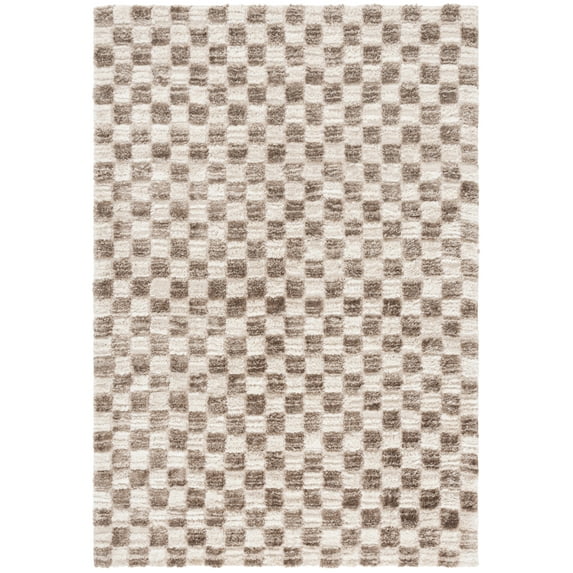 SAFAVIEH Seattle Dallas Geometric Shag Area Rug, Ivory/Brown, 4' x 6'