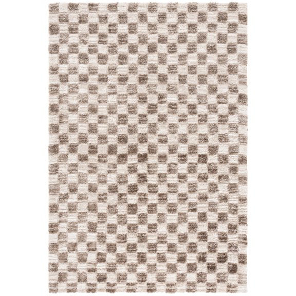 SAFAVIEH Seattle Dallas Geometric Shag Area Rug, Ivory/Brown, 9' x 12'