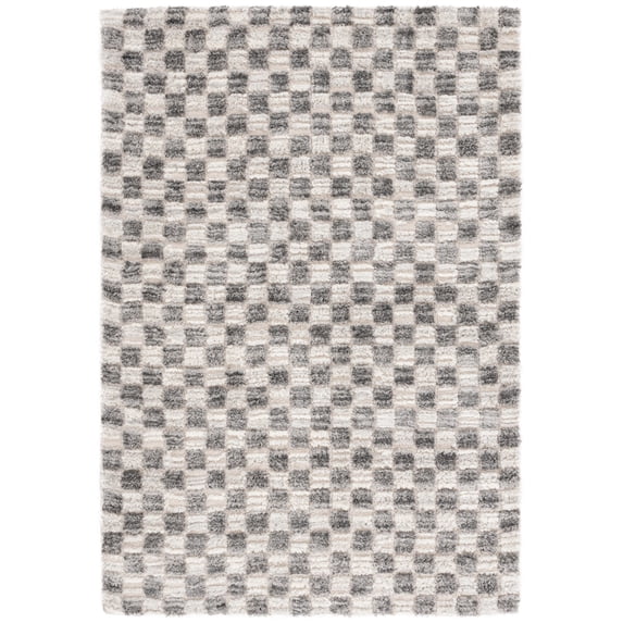 SAFAVIEH Seattle Dallas Geometric Shag Area Rug, Ivory/Grey, 4' x 6'