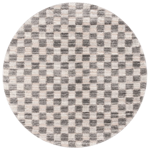 SAFAVIEH Seattle Dallas Geometric Shag Area Rug, Ivory/Grey, 6'7" x 6'7" Round