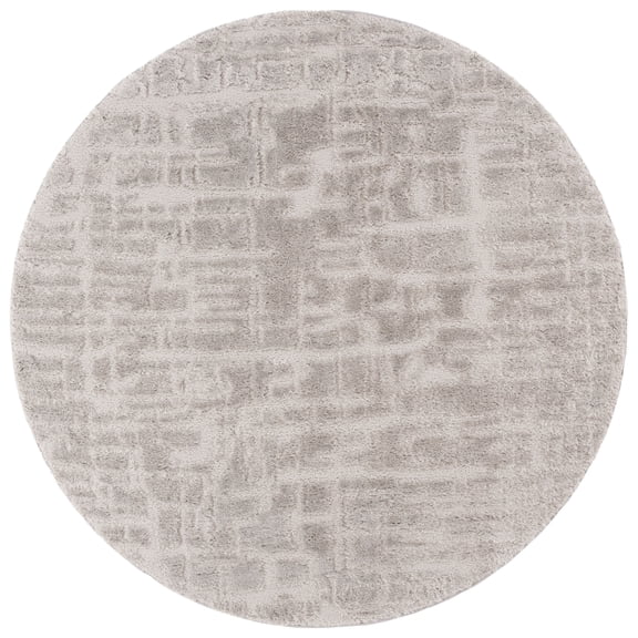 SAFAVIEH Seattle Kelvin Abstract Shag Area Rug, Light Grey/Grey, 6'7" x 6'7" Round