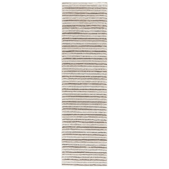 SAFAVIEH Seattle Maynerd Striped Shag Runner Rug, Grey/Beige, 2'3" x 8'