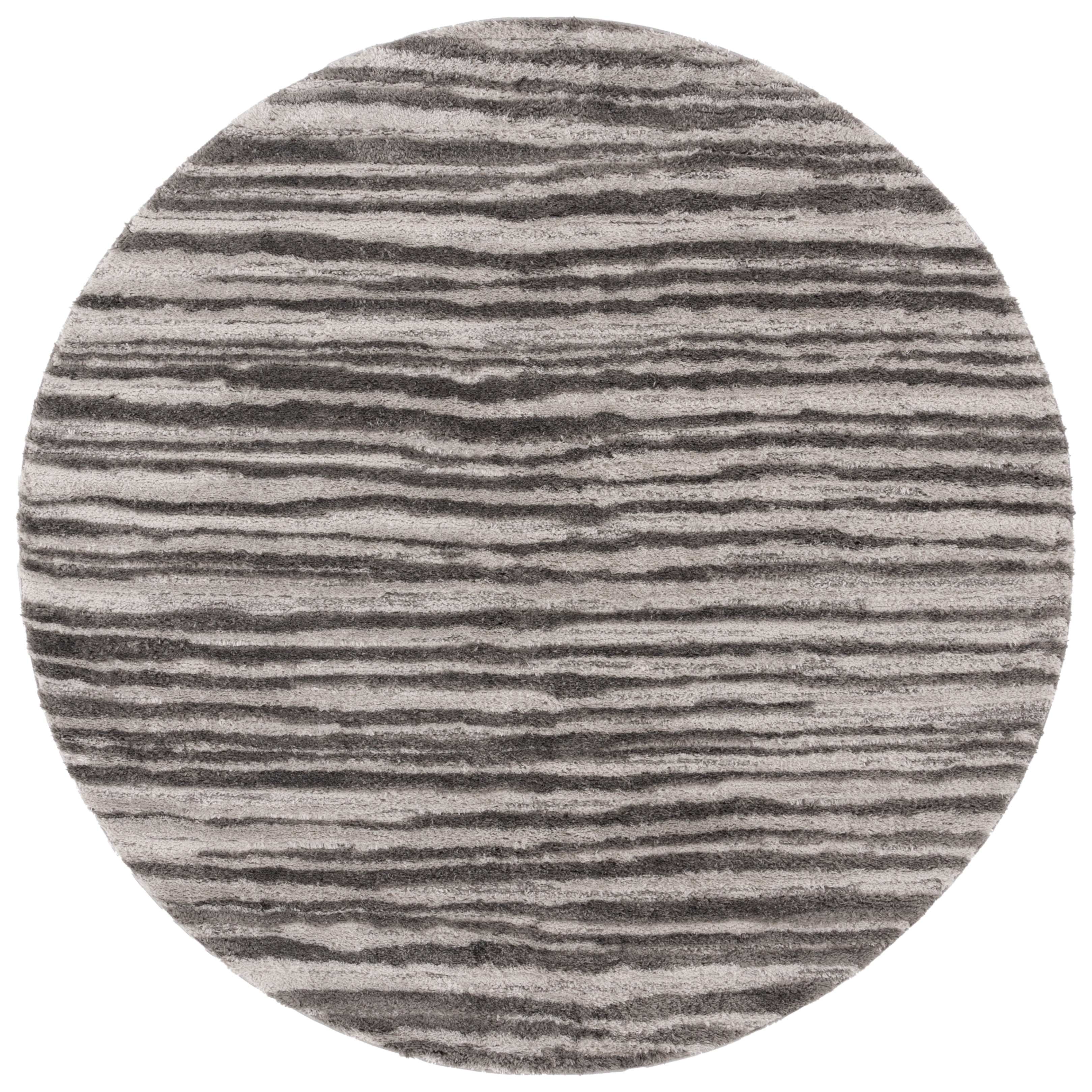 SAFAVIEH Seattle Pavel Abstract Shag Area Rug, Ivory/Grey, 6'7" x 6'7" Round