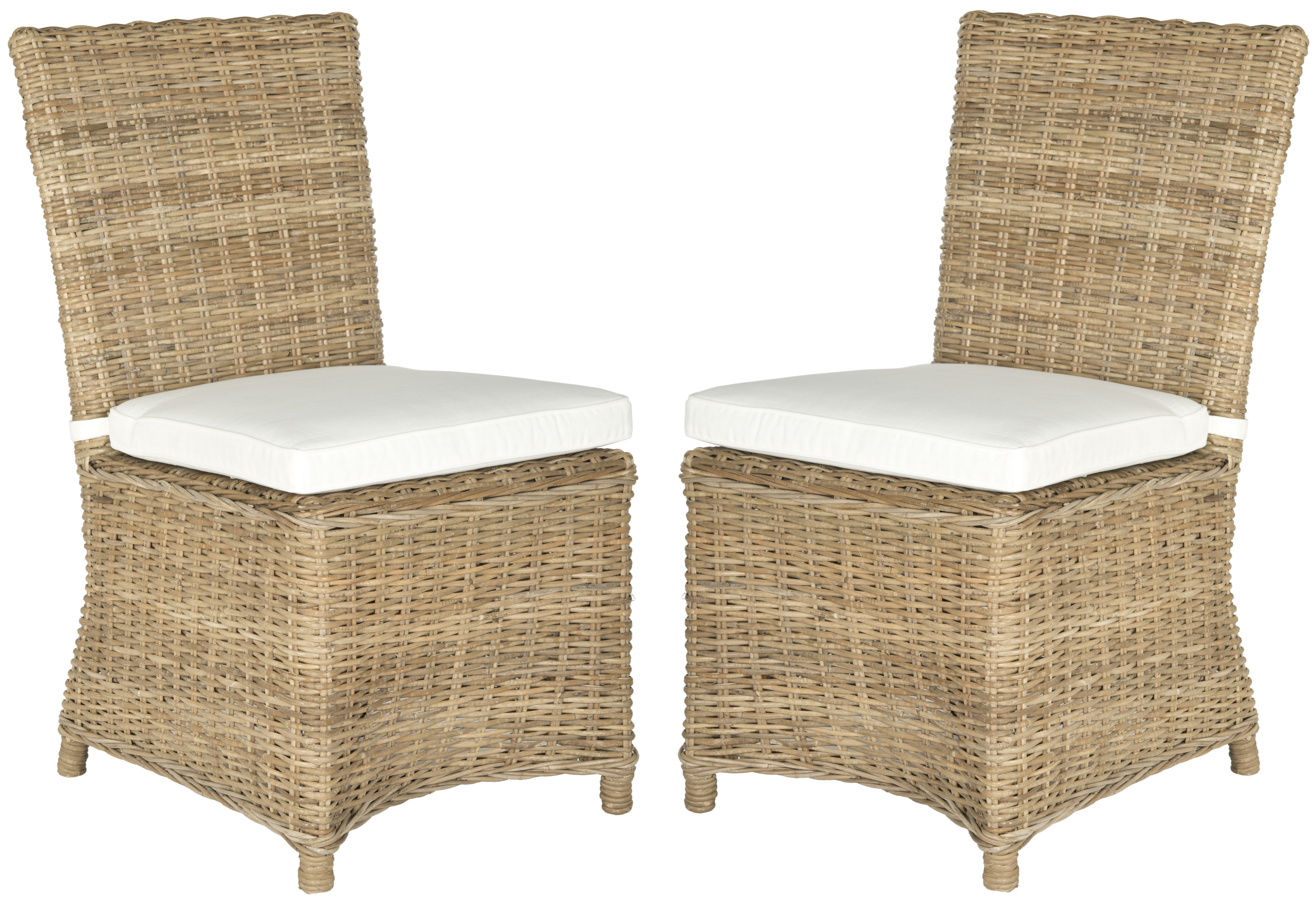 Transitional 21'' White and Brown Rattan Cane Side Chair Set