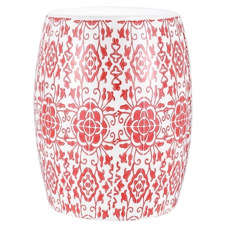 SAFAVIEH Sebryna 18" Modern Moroccan Ceramic Garden Stool, Red/White