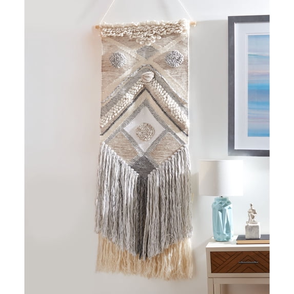 SAFAVIEH Sedona Diamond Fringe Wall Art, 22" x 38", Ivory/Grey