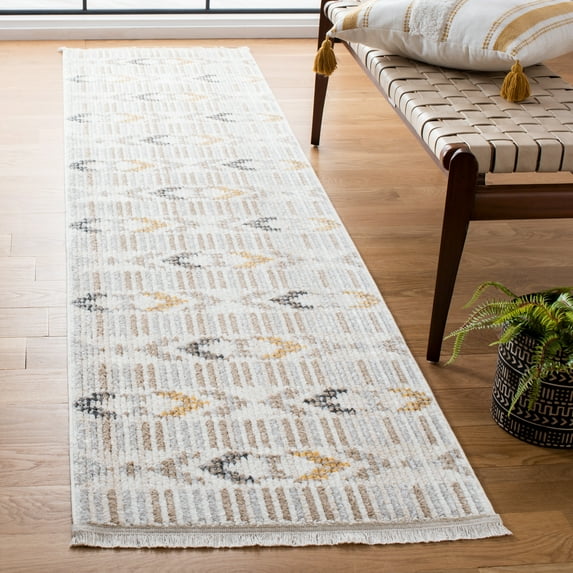 SAFAVIEH Sedona Zoolander Geometric Striped Runner Rug, Ivory/Light Grey, 2' x 8'