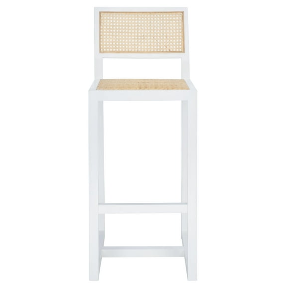 SAFAVIEH Seika Square Mid Back Bar Stool, White/Natural