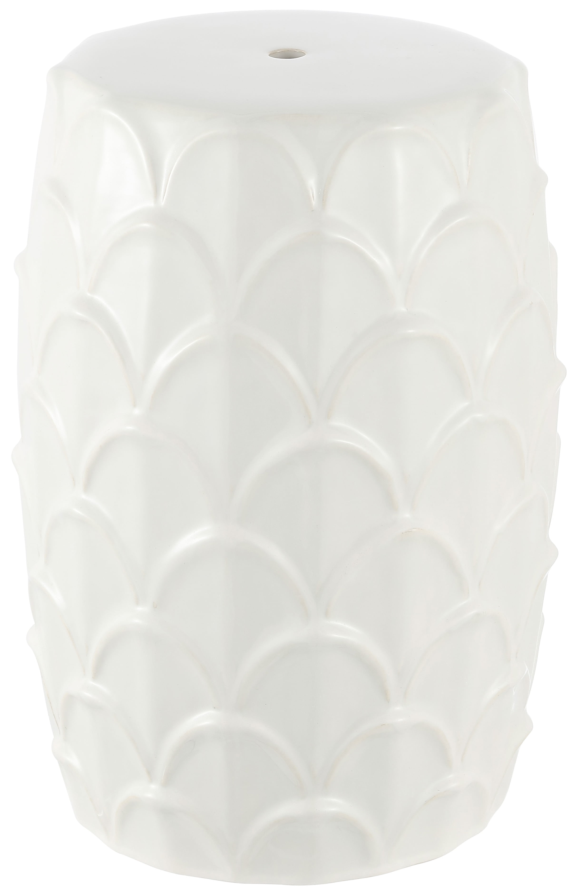 Seina 17" Cream Ceramic Garden Stool with Textural Relief