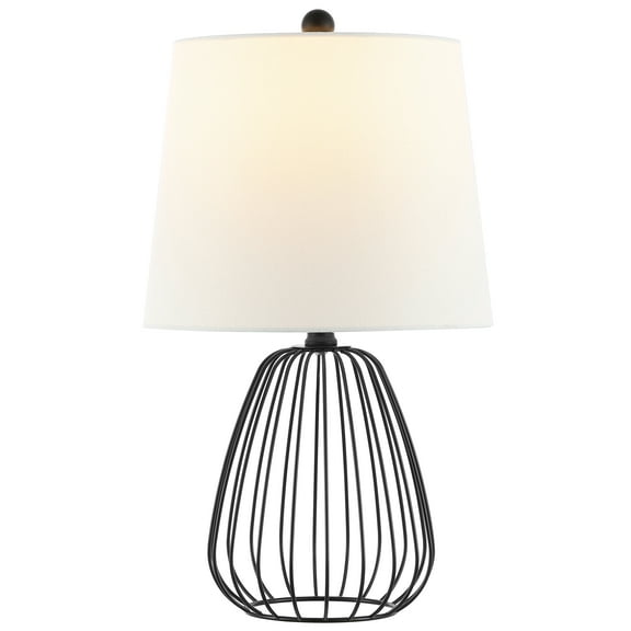 SAFAVIEH Seine 19 in. Glam Black Iron Table Lamp with Off-white 100% Cotton Shade