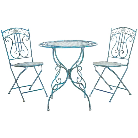 SAFAVIEH Semly Rustic Outdoor Patio 3 Pc Bistro Set, Antique Blue