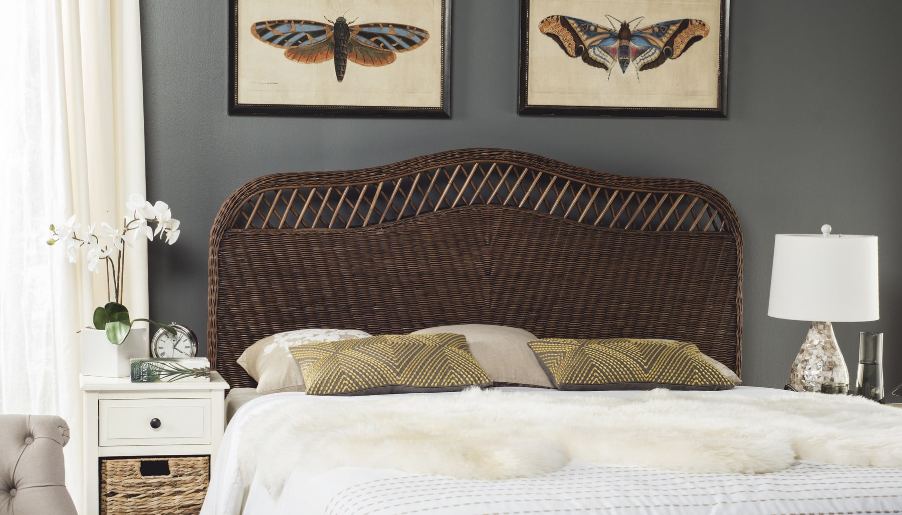 Transitional Full-Size Woven Brown Rattan Headboard