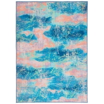 SAFAVIEH Sequoia Jeana Abstract Machine Washable Area Rug, 5'5" x 7'6", Blue/Orange