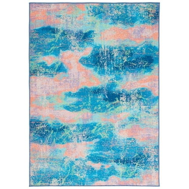 SAFAVIEH Sequoia Jeana Abstract Machine Washable Area Rug, 5'5" x 7'6", Blue/Orange