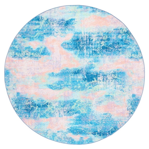 SAFAVIEH Sequoia Jeana Abstract Machine Washable Area Rug, 6'7" x 6'7" Round, Blue/Orange
