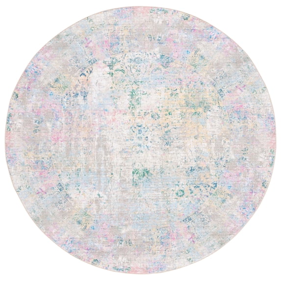 SAFAVIEH Sequoia Keith Abstract Polyester Machine Washable Area Rug, Green/Pink, 6'7" x 6'7" Round