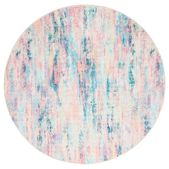 SAFAVIEH Sequoia Santos Abstract Machine Washable Area Rug, 6'7" x 6'7" Round, Blue/Orange