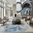 thumbnail image 1 of SAFAVIEH Sequoia Utica Abstract Polyester Machine Washable Area Rug, Ivory Blue/Gold, 6'7" x 9', 1 of 13