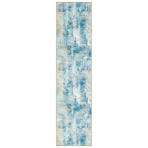 SAFAVIEH Sequoia Utica Abstract Polyester Machine Washable Runner Rug, Ivory Blue/Gold, 2'2" x 9'