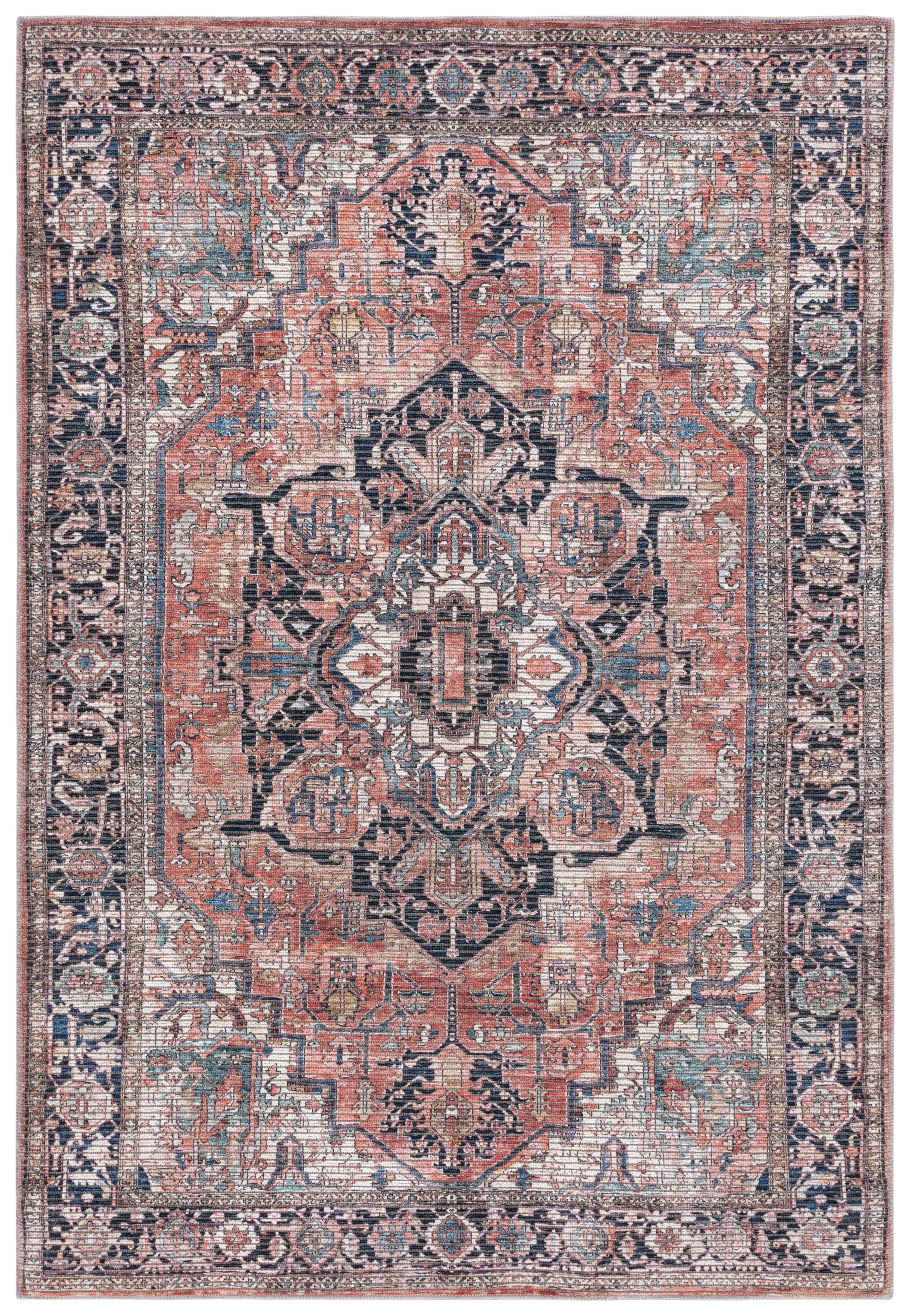 Rust and Navy 4' x 6' Hand-Knotted Viscose Area Rug