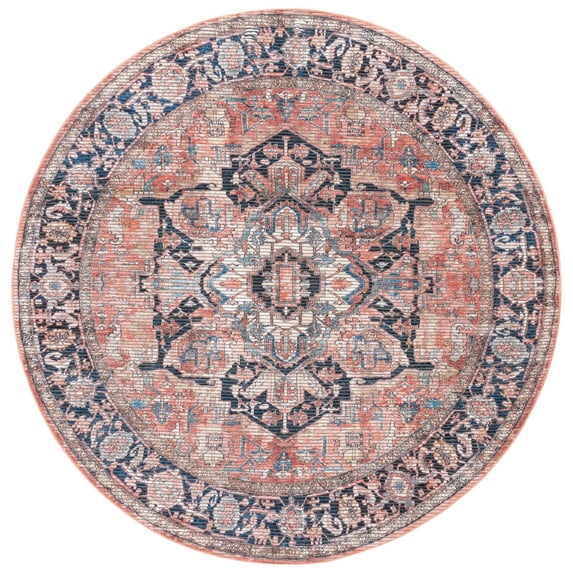 SAFAVIEH Serapi Adelaide Oriental Machine Washable Area Rug, Rust/Navy, 6'7" x 6'7" Round