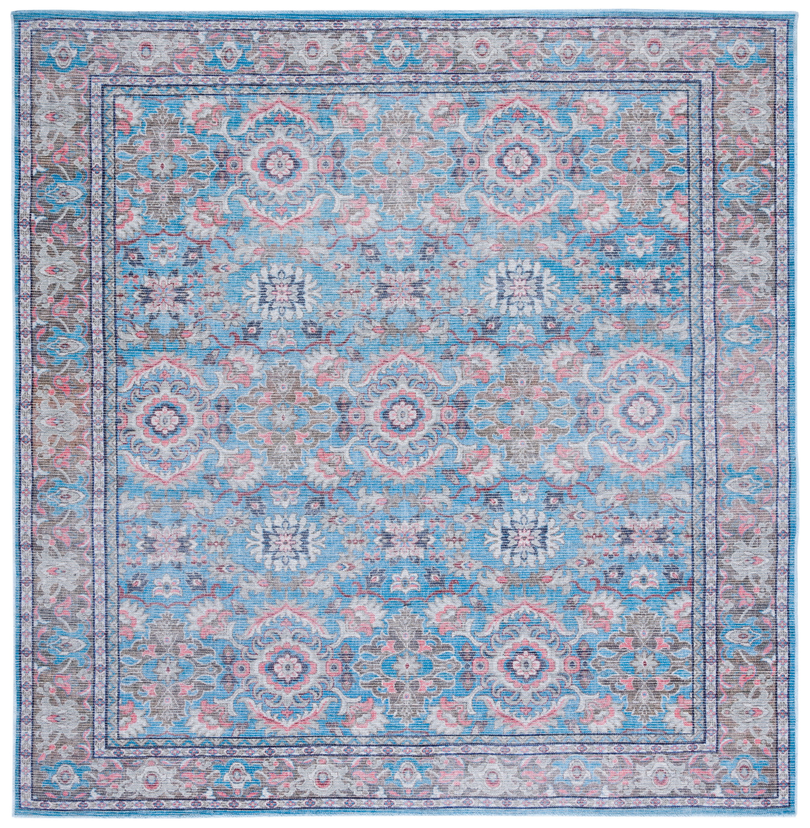 Serapi Blue and Rust Square Washable Area Rug