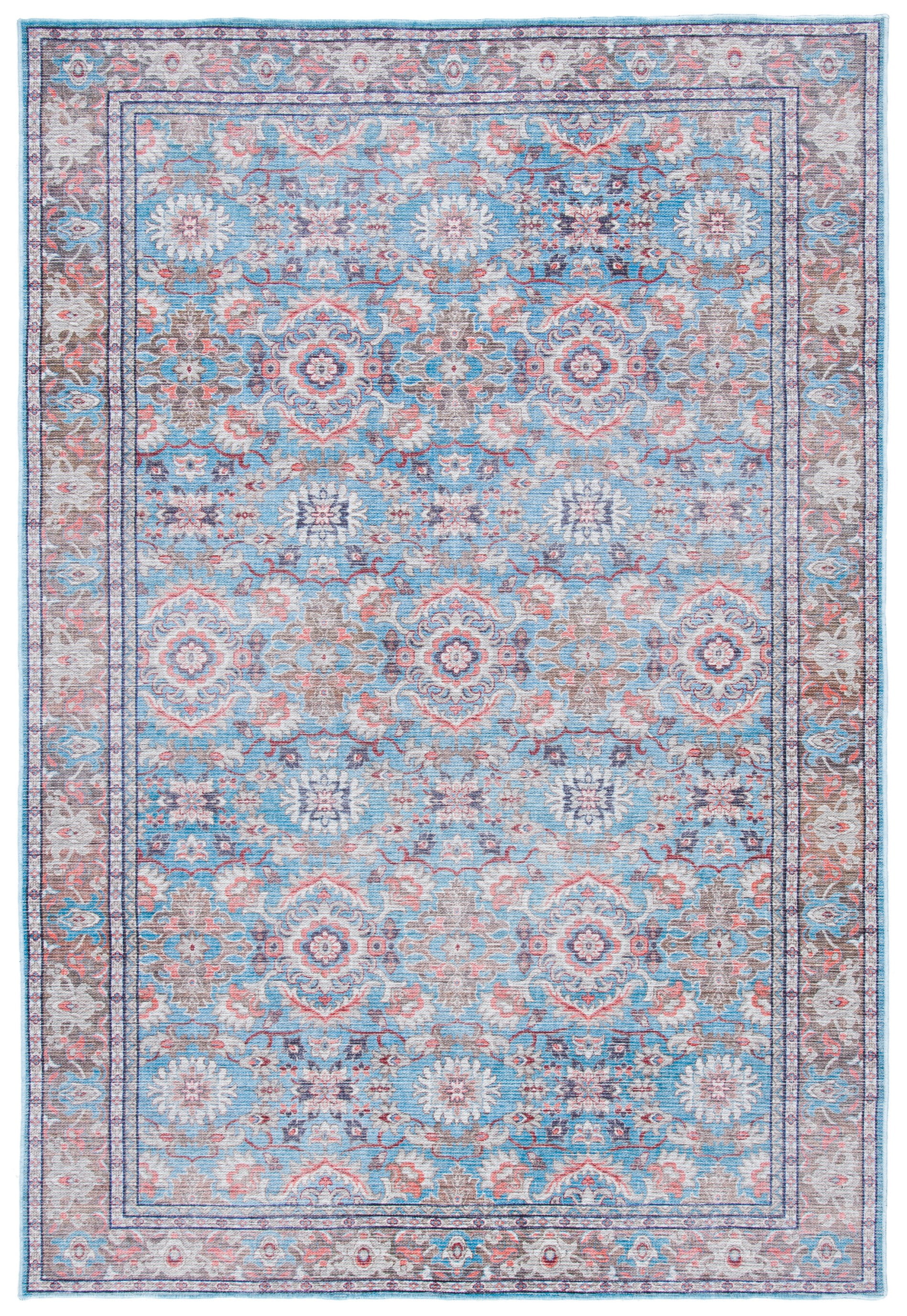 Serapi Rust and Blue 9' x 12' Machine Washable Viscose Area Rug