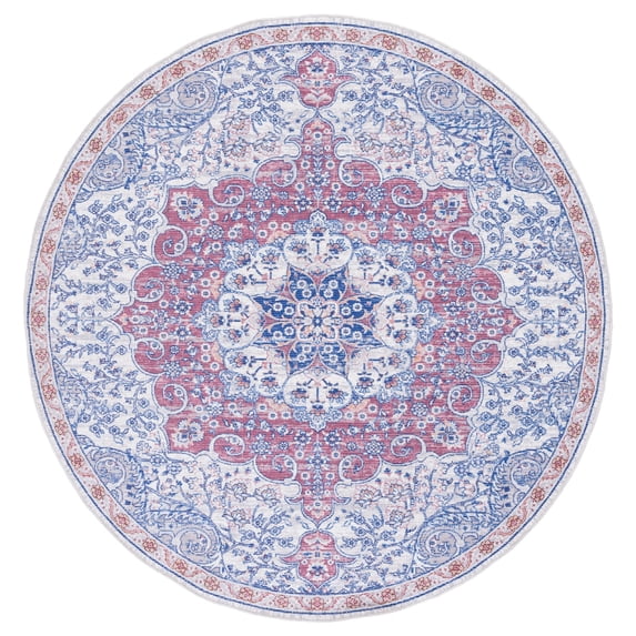 SAFAVIEH Serapi Braden Traditional Machine Washable Area Rug, Ivory/Red, 6'7" x 6'7" Round