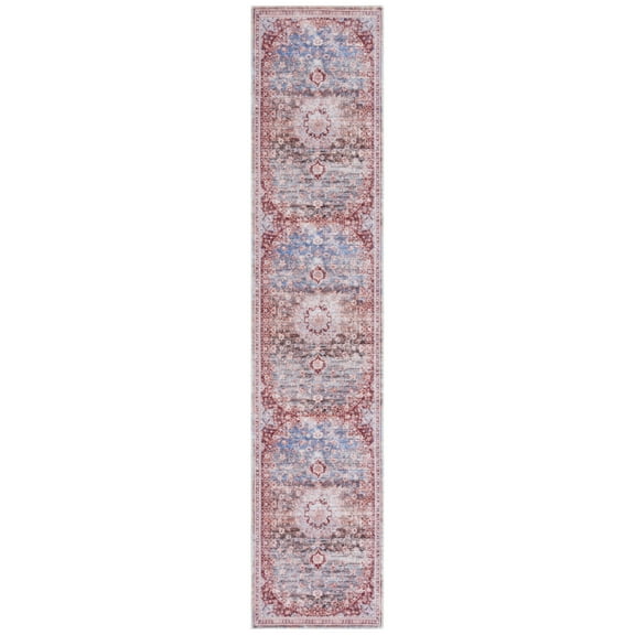 SAFAVIEH Serapi Chase Oriental Machine Washable Runner Rug, Light Blue/Red, 2' x 9'