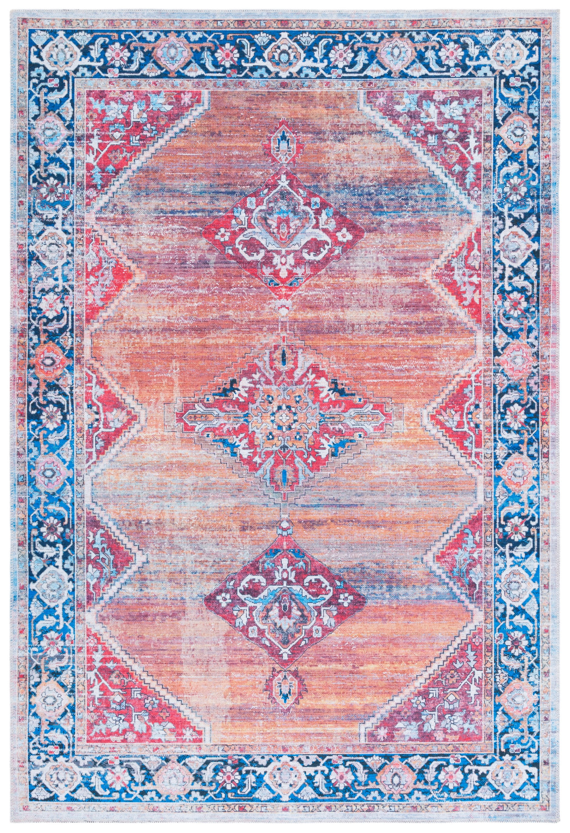 Serapi 5'3" x 7'7" Rust and Navy Hand-Knotted Washable Area Rug